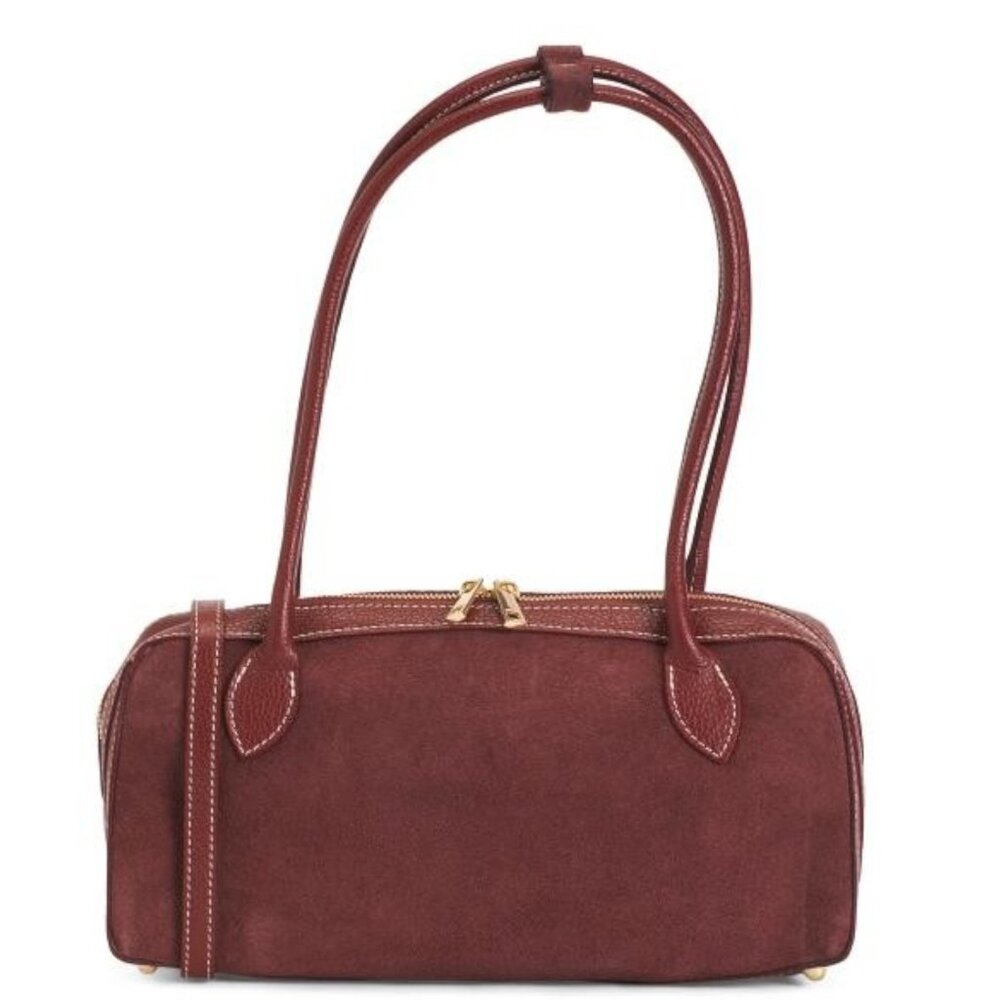 PERSAMAN NEW YORK Made In Italy Suede Barrel Shoulder Bag